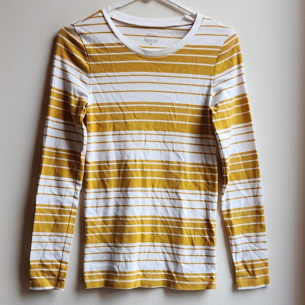 J.Crew Gold/Cream Striped Perfect Fit Long Sleeve Jersey Size Medium